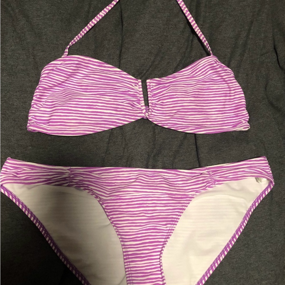 Old Navy Purple and White Striped Bikini Set